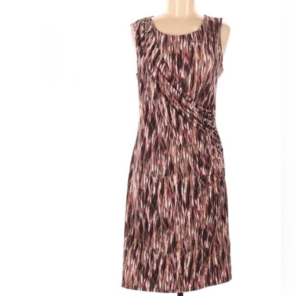 Dana Buchman mocha and pink abstract print ruched dress size small